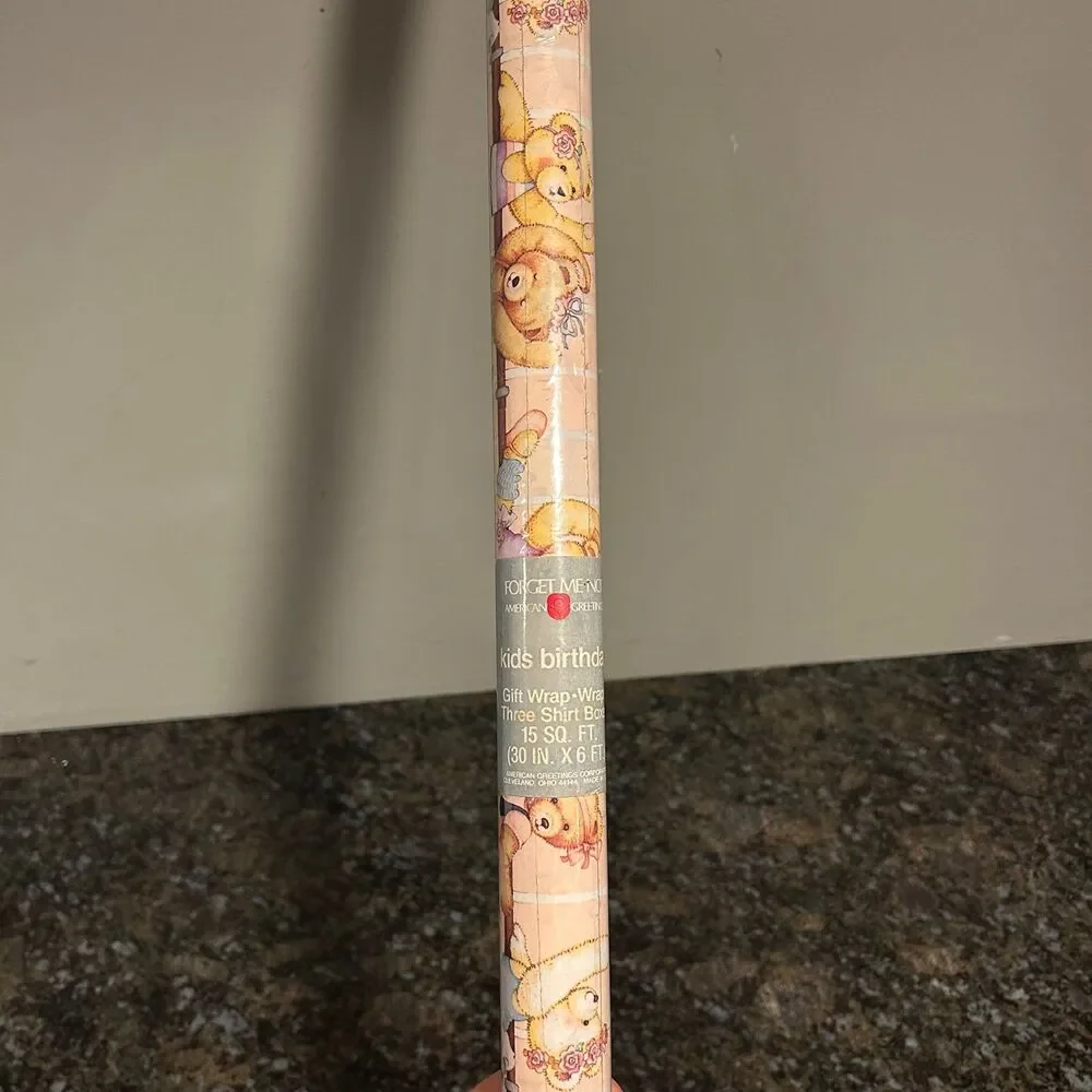 Vintage Forget Me Not Teddy Bear Ballerina Birthday Wrapping Paper Sealed Roll